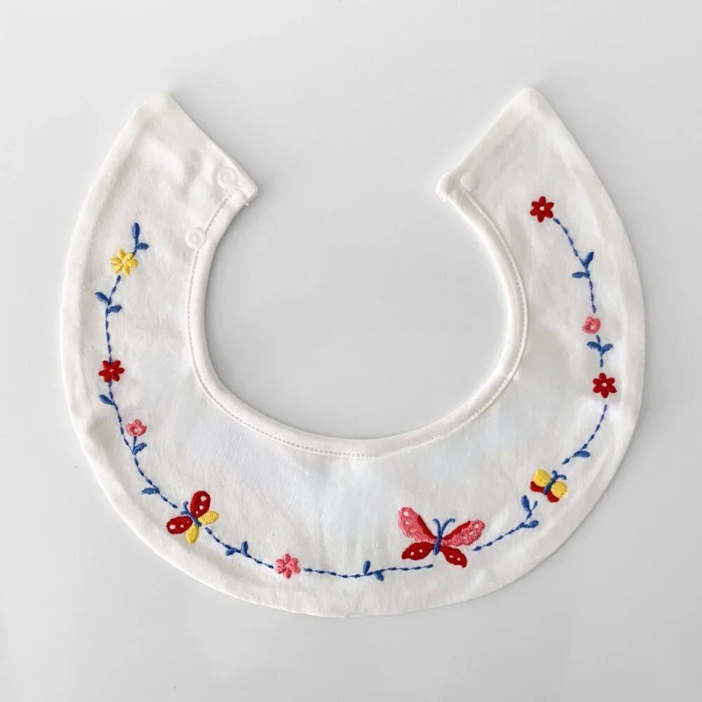 NWT Pretty Boutique Baby Girls Bibs Scalloped Edge Butterfly Embroidery Set of 3